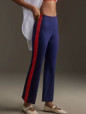 Anthropologie Maeve Margot Kick-Flare Pants Blue With Red Stripe Size Medium